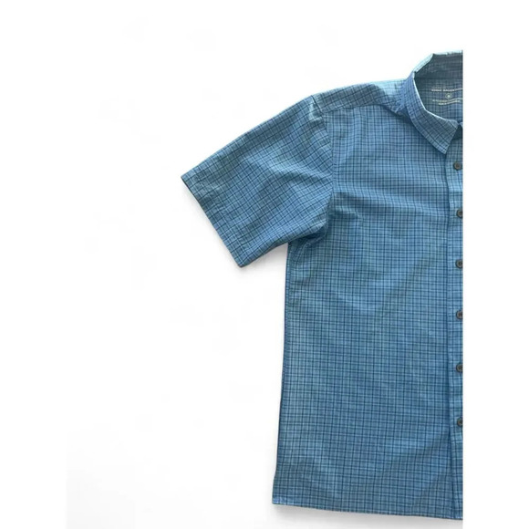 Eddie Bauer Sport Men's Button Down Polo Short Sleeve Blue Plaid Size Medium - Picture 2 of 11